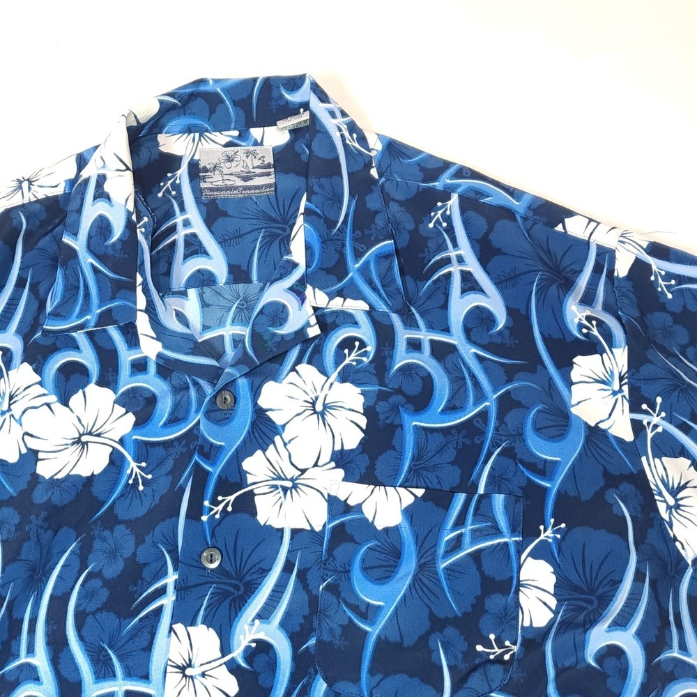 Pineapple Connection Shirt Mens XL Blue Floral Hawaiian Short Sleeve Button Up - Picture 2 of 7